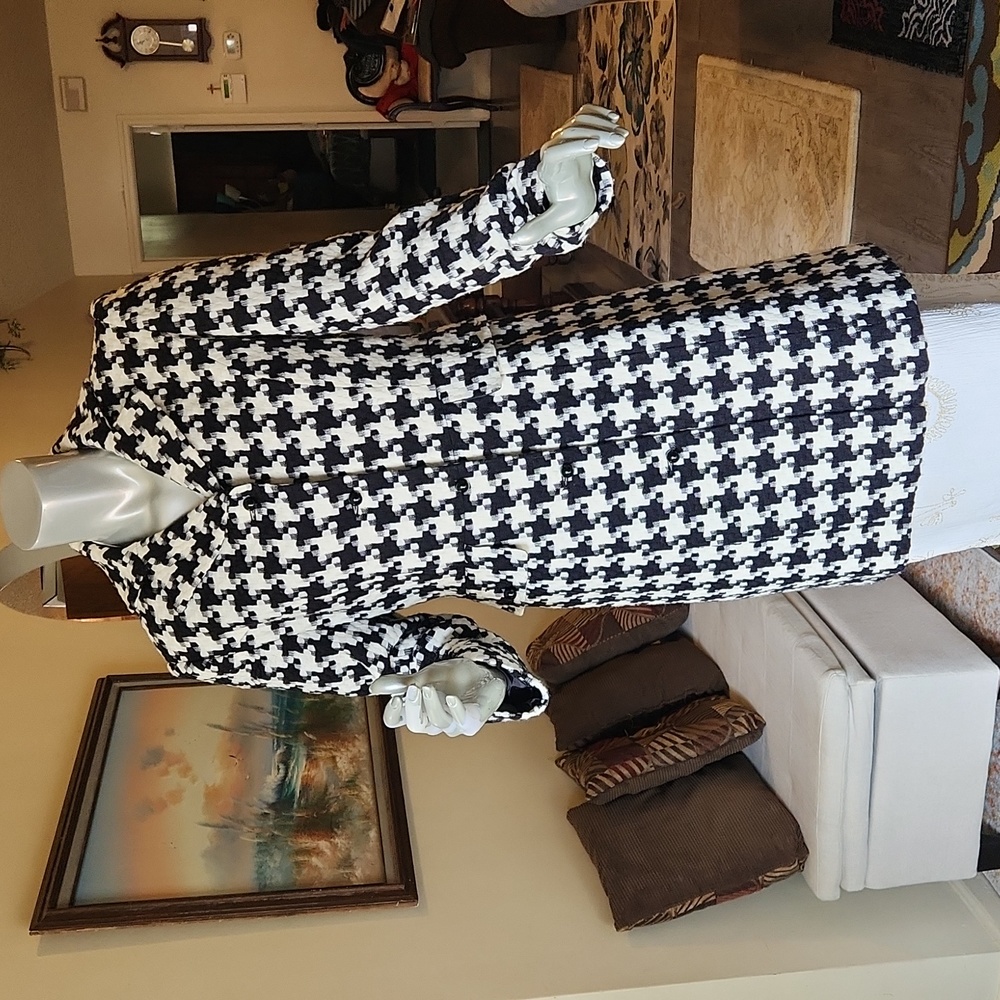 Worthington, Black & White Houndstooth Pea Coat, Size 8